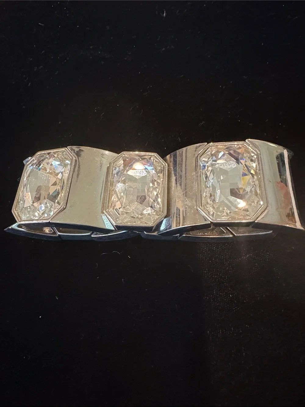 Silver-Tone Bracelet with Large Clear Crystal Rhinestones